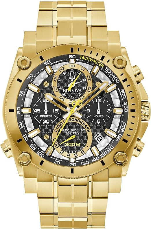 most affordable watches Bulova Men's Icon High Precision Quartz Chronograph Watch, Curved Mineral Crystal, 300m Water Resistant, Continous Sweeping Secondhand, Luminous Markers